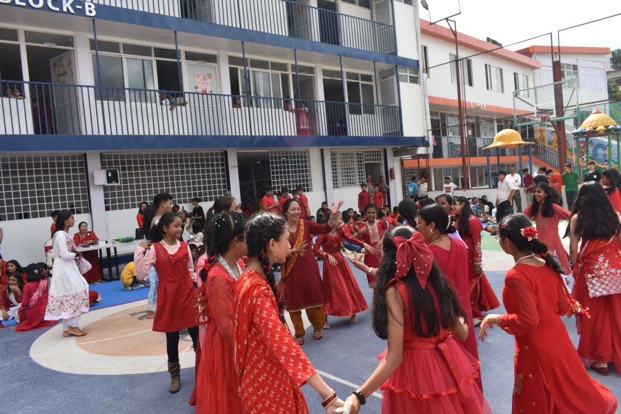student dancing on teej at school