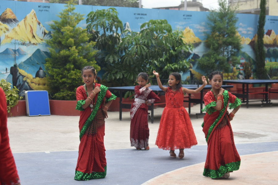 Students celebrating Teej festival at school