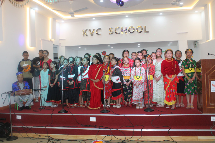 students with traditional dress on tihar celebration