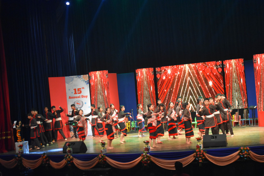 Girls dancing with traditional dress on Annual Day