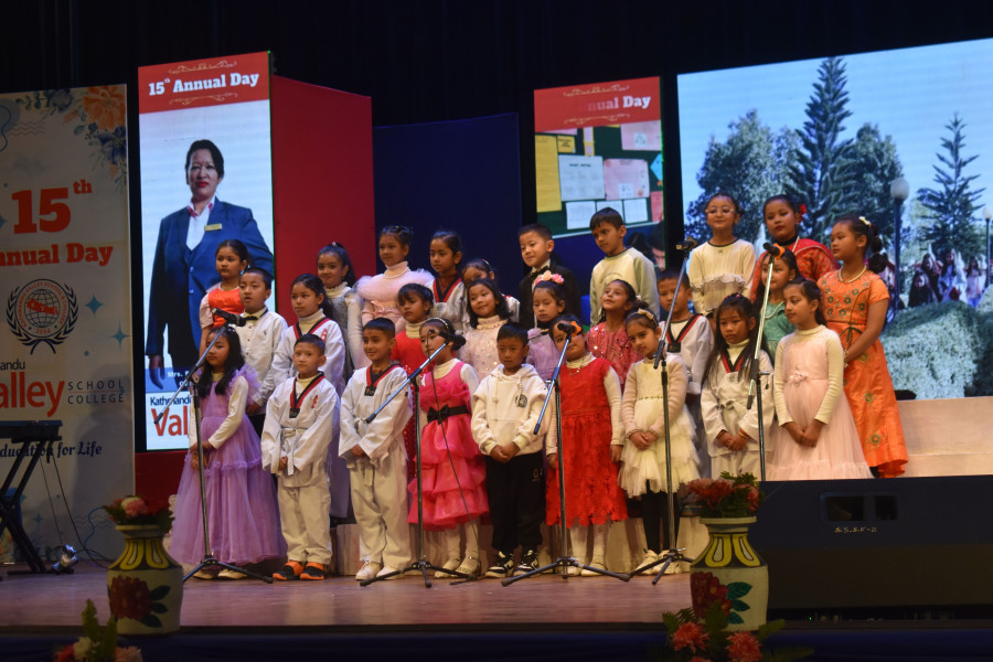 Children are stand on stage at Annual Day